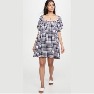 SOLID & STRIPE BABYDOLL DRESS PUCKERED MADRAS